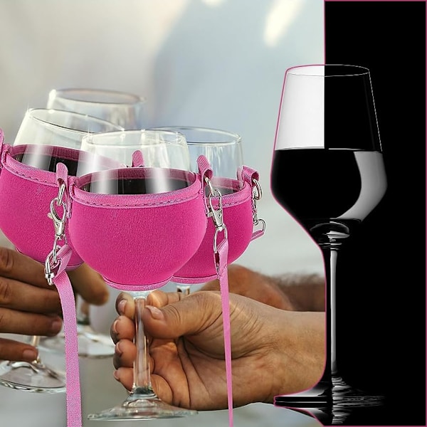 4 st Vin Glashållare för Halsen - Roseröd med Halsband för Jul