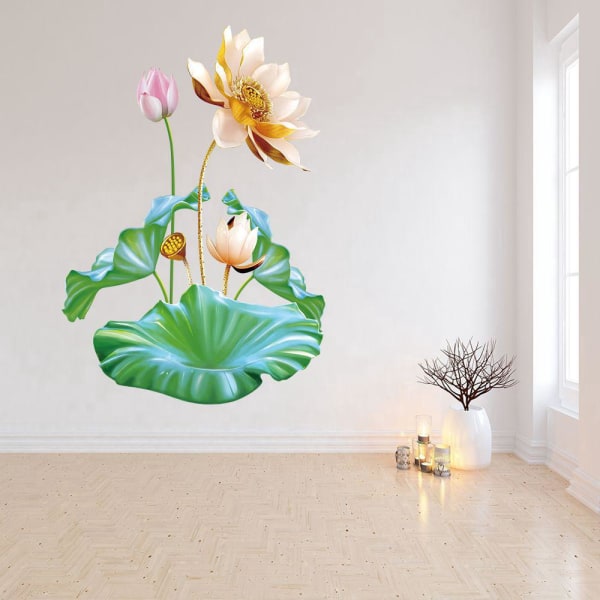 Gyllene lotusväggklistermärke vardagsrum sovrum dekorativ målning (stil 1)