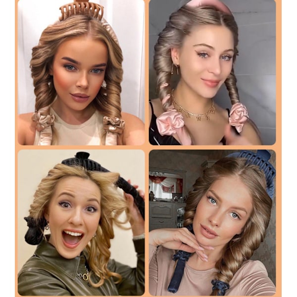 Satiini Heatless Curling Set Hiuksille, Täydelliset Kiharat, Ei Vaurioita blue