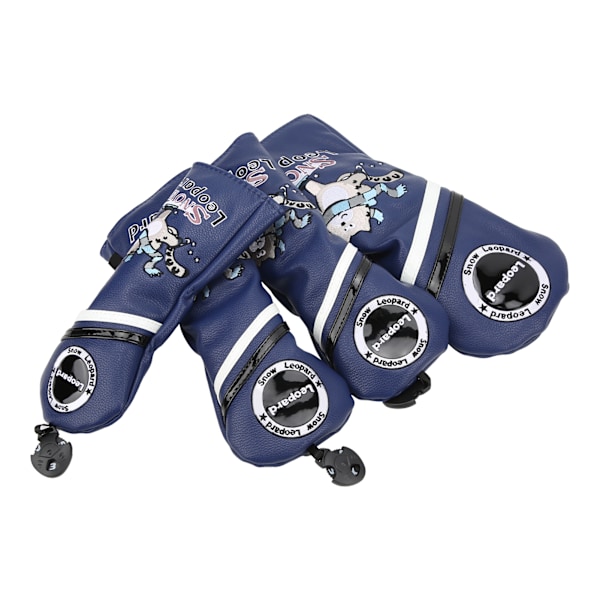 4st 1/3/5/UT Golf Trä Headcovers Tecknad Snow Leopard Mönster PU Läder Head Covers Set