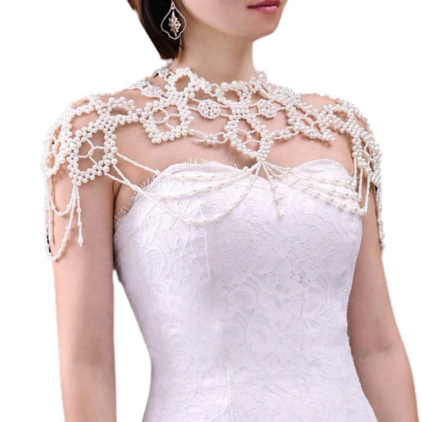 Bryllup Faux Pearl Hagesmæk Choker Halskæde Smykker Beading Body Chain Sjal krave