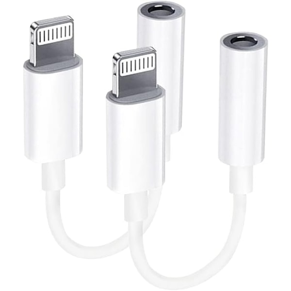 2x Lightning till 3,5 mm adapter för hörlurar Vit White one size