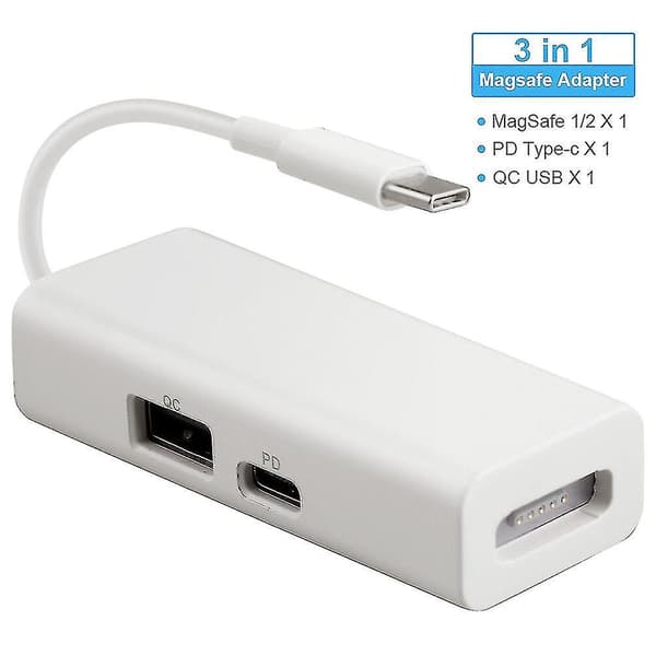 Usb-c Magsafe Adapter 3 i 1 Typ-c til Magsafe 1/2 Konverter Adapter for Bærbare datamaskiner Smartphones White
