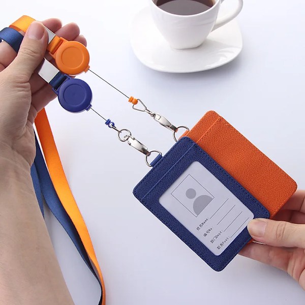 Uttrekkbare nøkkelbånd ID-merke Holder Lær Bank Busskort Etui Cover Menn Kvinner Bank Kredittkortholder Rem Kortholder orange(.1496)