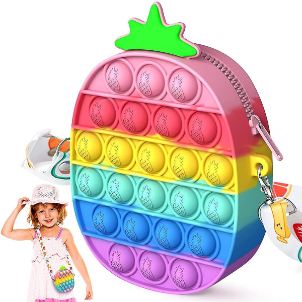 Pop Bag, 2 in 1 Push Pop Bubble kukkaro käsilaukut, Fidget Toy Crossbody Bag, Rainbow Silicone Sensory Toys Messenger Bag (ananas) gillade