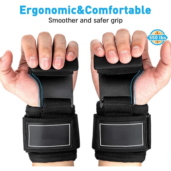 Lyftremmar Power Marklyft Vikt Gymhandskar Tunga Lyft Handledsremmar Kraftiga Viktkrokar Lyftremmar Pad Grepp Lyftdrag 2PCS Blue
