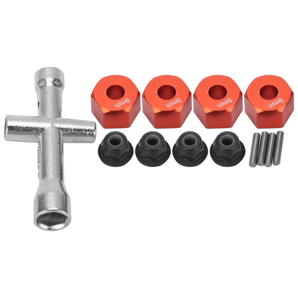 12 mm Hex-navadapter 9 mm tyk M4 Flanschlåsemøtrikker Krydsnøglesæt til 1/10 RC CarRed