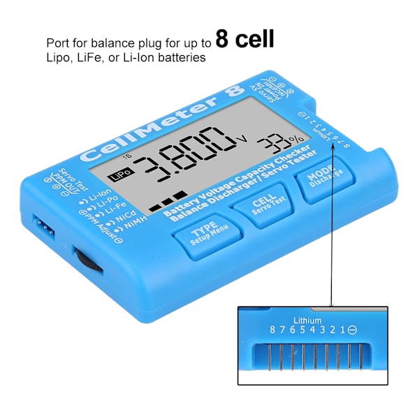 RC CellMeter 8 Digital Batterikapasitet Spänningskontrollmätare LiPo Li lon NiMH RC CellMeter 8