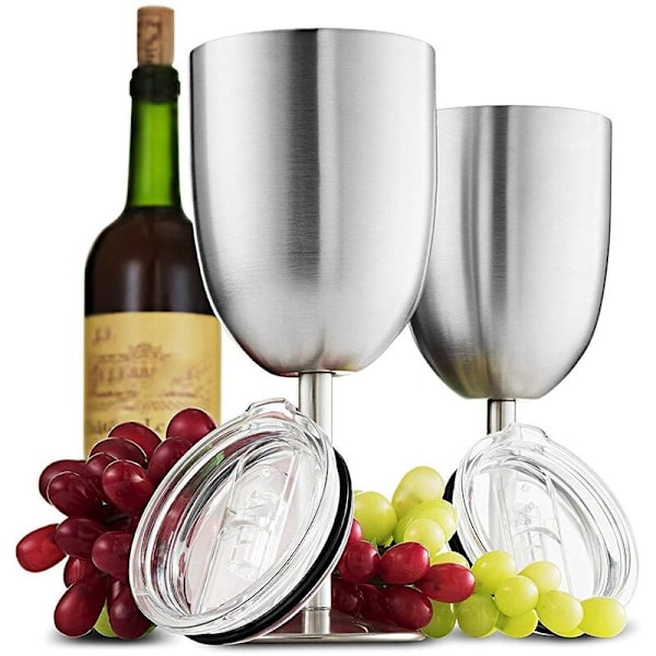 304 Rostfritt Stål Dubbel Tumbler Cup (2-pack) Rödvin Vitvin Tumbler med Lock, Borstad Metall