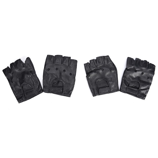 PU Läder Svart Driving Motorcykel Biker Fingerless Handskar Herr Black Black One Size