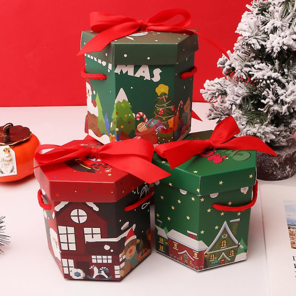 10 stykker juleemballasje Bæretau Julaften Gaveeske Godterigave Papirboks Kreativ sekskantet boks C