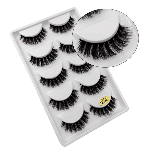 5 par falske øjenvipper - 3D faux mink G600 G600 Svart