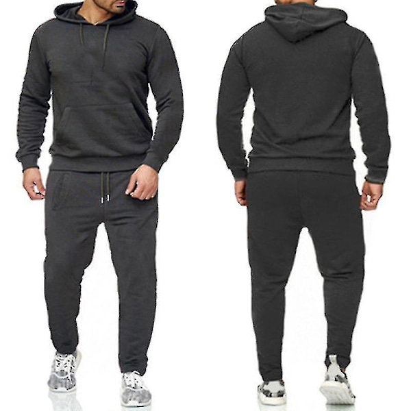 2 osaa/setti Miesten kuntoiluasu rento urheiluhousut toppi collegepukusetti huppari #yogu V harmaa Grey XL