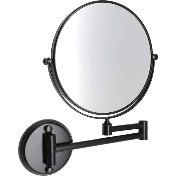 Väggmonterad sminkspegel, hopfällbar, 8", svart