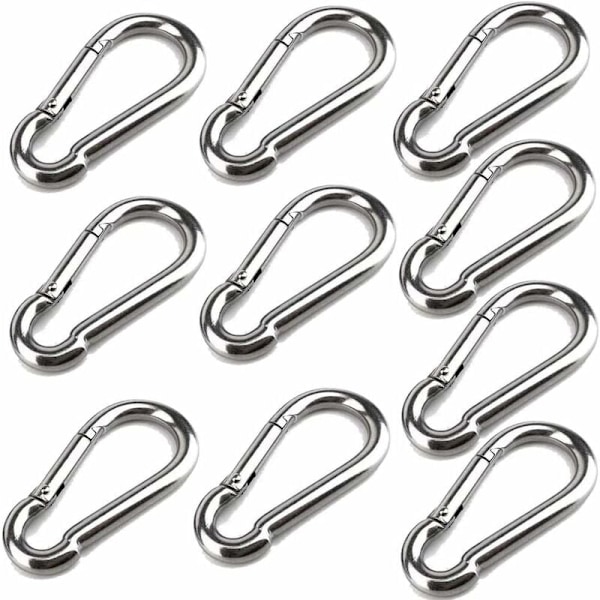 10 kpl 40 mm x 4 mm karabiinikoukkuja, 304 ruostumattomasta teräksestä valmistettu karabiinikoukku, kantavuus jopa noin 80 kg