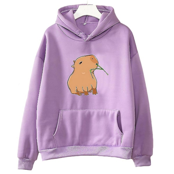 Morsom Capybara Print Hettegenser Dame/Herre Kawaii Tegneserie Topper Genser For Jenter Unisex Mote Harajuku Grafisk Hettegenser-G .i lys-lilla light-purple S