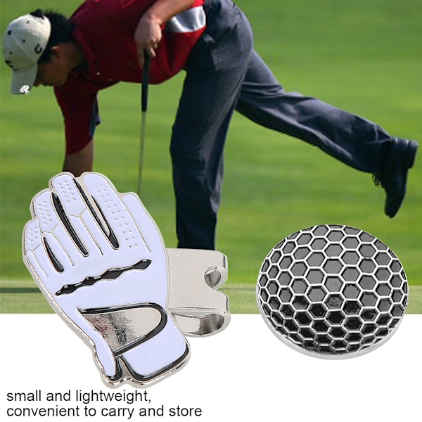 Mini handskeformet golfhatteklips i rustfrit stål med magnetisk boldmarkør Sort Hvid