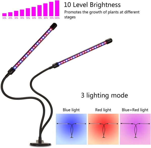 Vekstlampe / plantebelysning med 2 fleksible LED lysrør