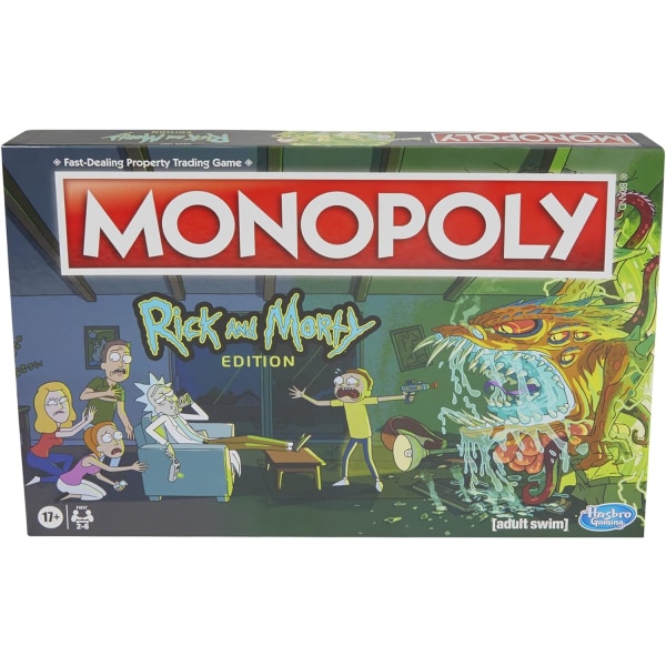 Hasbro Game Monopoly: Rick and Morty Edition Board Game on Cartoon Network -peli perheille ja yli 17-vuotiaille nuorille