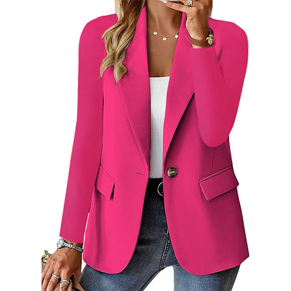 Dame Blazer Business Casual Blazere Langærmet Knap Ned Blazer Jakke ROSE RØD ROSE RED L