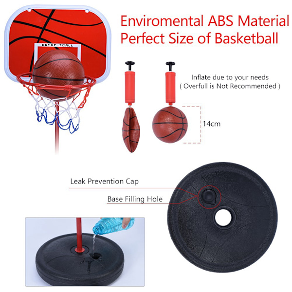 Korkeussäädettävä koripalloteline, rengas, takalevy ja verkkosetti lapsille
