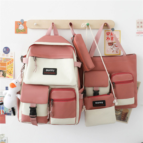 Stor Skolryggsekk for Studenter Koreansk Stil Kvinnelig Skolryggsekk Deep Red