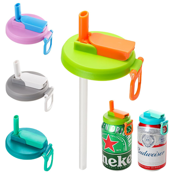 1 st återanvändbar burklock för läskburkar med silikonhalm för burkdrycker/ö Blue Green