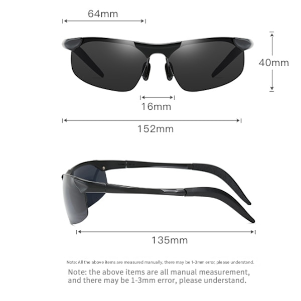 Herrar rektangulära solglasögon, polariserade sportglasögon, lätta solglasögon för körning, cykling, fiske, UV-skyddsljusskydd Black frame black gray film