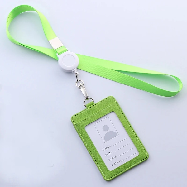 Uttrekkbare nøkkelbånd ID-merke Holder Lær Bank Busskort Etui Cover Menn Kvinner Bank Kredittkortholder Rem Kortholder green(.1492)
