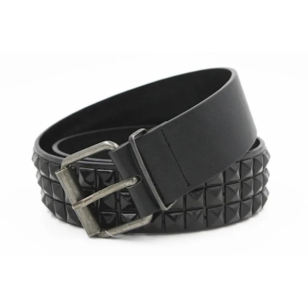 Glänsande Pyramid Mode Nitbälte Dubbbälte för män och kvinnor Punkrock med nålspänne Black belt Black  belt 125cm
