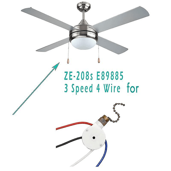 1 stk. Takviftebryter ZingEar ZE-208S E89885 3 Hastigheter 4-leders Viftebryter Trekksnor, Viftelampe Bronze