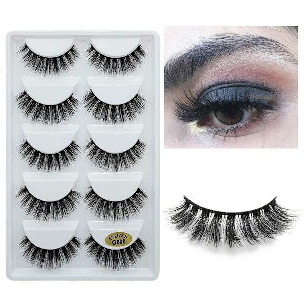 5 par løsvipper - 3D faux mink G600 G600 Svart