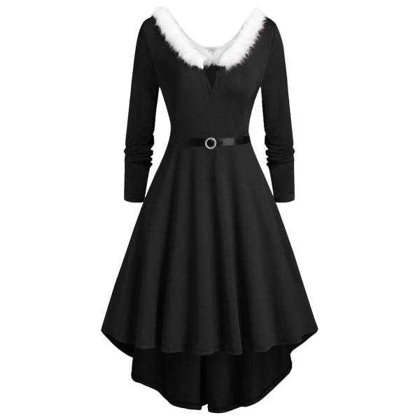 Kvinders V-hals julepels langærmet kjole black XXXL