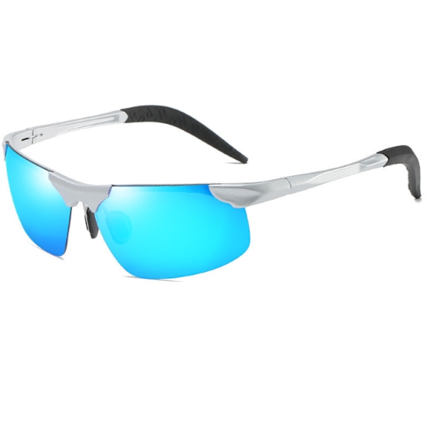 Herrar rektangulära solglasögon, polariserade sportglasögon, lätta solglasögon för körning, cykling, fiske, UV-skyddsljusskydd Silver frame ice blue film
