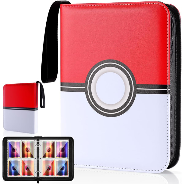 Pokémon 400 korthållare fotoalbum Korthållare - present för pojkar och flickor (röd och vit, 4 platser, 50 sidor)-