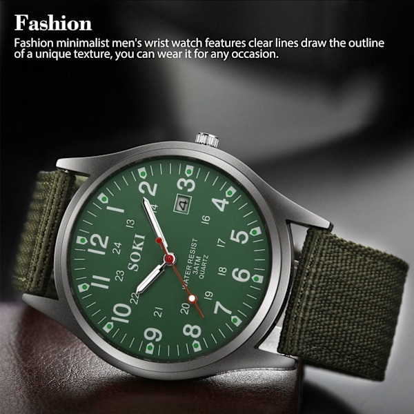 Herr Armbandsur Mode Herr Militär Klocka Vävda Nylon Bälte Kalender Kvartsklocka för Män Under Festival Julgåva för Älskare