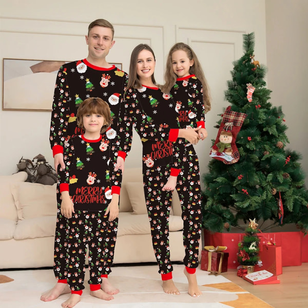 Julepyjamas Familie matchende tøjsæt 2023 Far Mor og Datter Søn Børn Juletøj Babypige bukser Pyjamas Klassisk og komfortabelt black Dog M