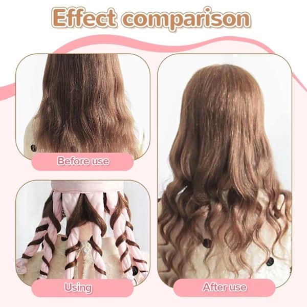 Varmefri Krølltang 8 Krøller - Krøllete Hår Uten Varme - Hair Curler rosa pink