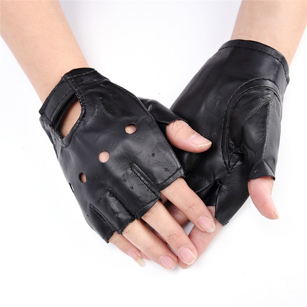 PU Läder Svart Driving Motorcykel Biker Fingerless Handskar Herr Black Black One Size