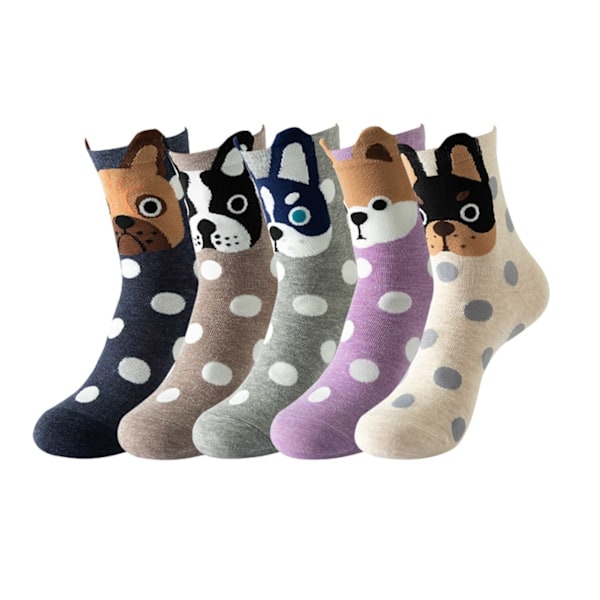 5-pakning Tegneseriestrømper med Dyremotiv - Hund, Katt, Ugle MultiColor MultiColor Katt - Cat