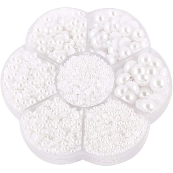 Cirka 5600 st blandade storlekar DIY halv pärla platt baksida plast hantverk plastlåda (vit)