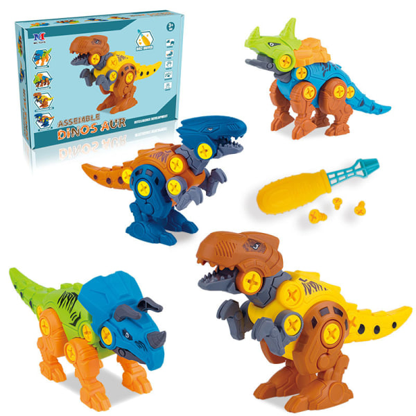 Børnenes gør-det-selv demontering Dinosaur Model Puslespil Kombination Montering Byggeklodser Skrue Stabilt Legetøj Komfortabelt 4 Pieces Dinosaur Set