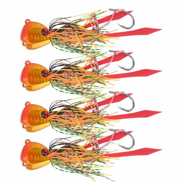 4Pcs 65g Fishing Artificial Baits Silicone Skirts Lures with Hook Fishing AccessoryOrange Head