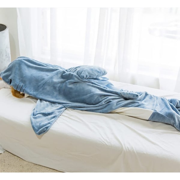 Shark Felt Adult Super Pehmeä fleecehuppari makuupussi Kannettava löysä yksiosainen pyjama blue M/145*70