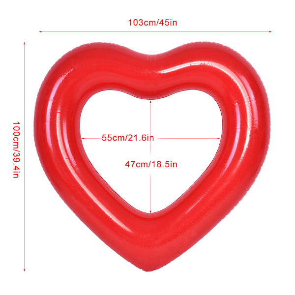 Smuk hjerteformet oppustelig svømmebassin flydering legetøj til børn voksne (rød)