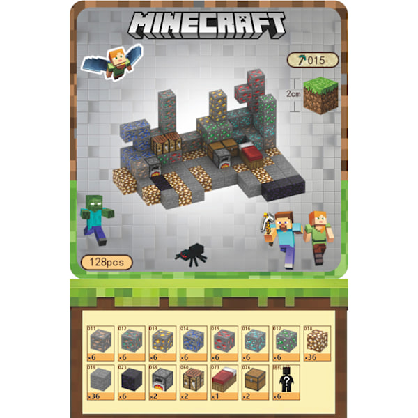 Minecraft Byggklossar, Magnetiska Byggklossar Leksaker - Mine Tycoon 128 Klossar, 6 Figurer