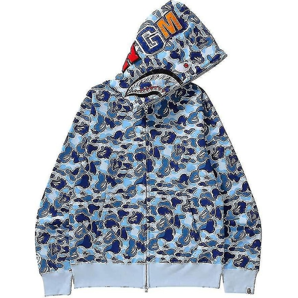 Shark Ape Bape Hoodie Camo Print Polyester Sweater Casual Loose Zip Hoodie Jacka För Herr Dam Klassiker i julklapp blue XL