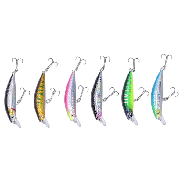 6 stk. Fiskeri Lokkeduer Hård Agnsfisk Crank Bait med Dobbelt Krog Bas Crankbait Wobblers