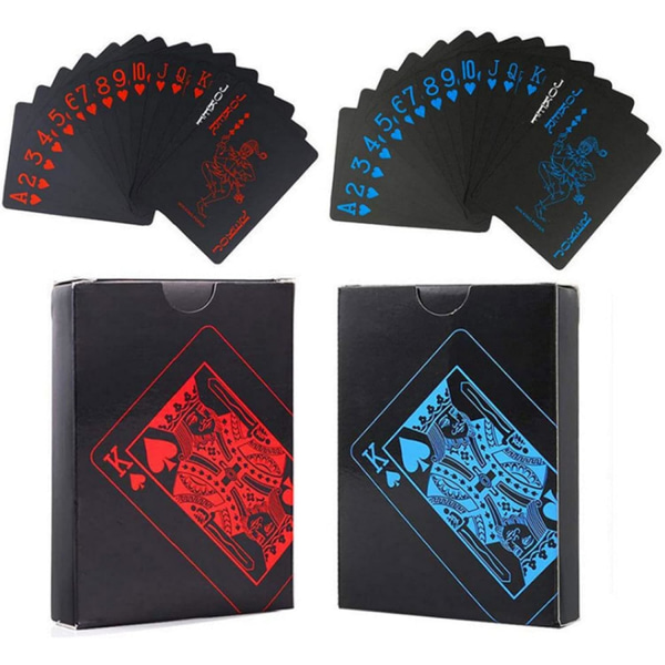2 kpl mustia pelikortteja Vedenpitävät PVC-pelikortit 54 + 54 korttia perhejuhliin ja peleihin Joulu Halloween 1 punainen + 1 sininen