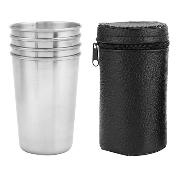 4pcs Portable Stainless Steel Cups Set for Outdoor Camping Travel (L)